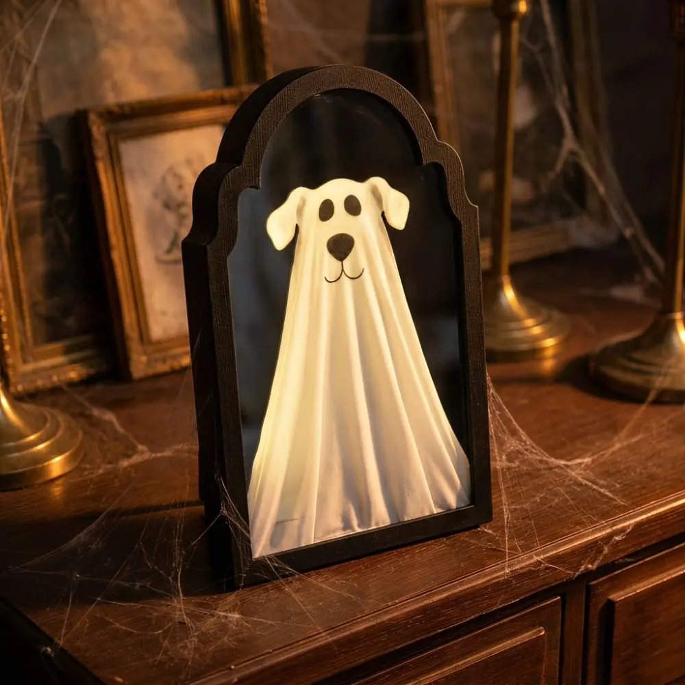 Gift Light Up Ghost Wall Mirror Battery Operated Ghost Shaped LED Mirror Decor Ambient Lamp Glowing Glowing Ghost Decor Bedroom
