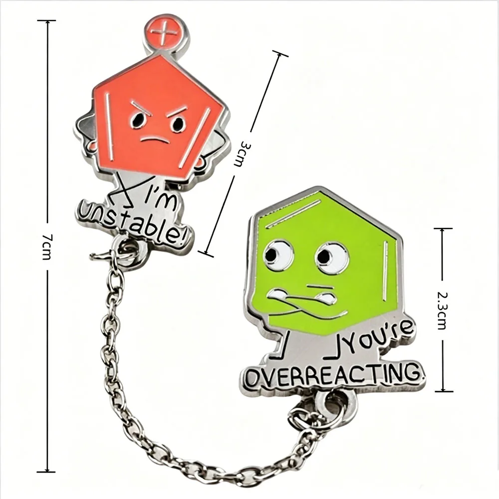 Funny Science Chemistry Enamel Pin with Chain Unstable Overreacting Brooch Set Cute Molecule Badge Gift for Science Teachers