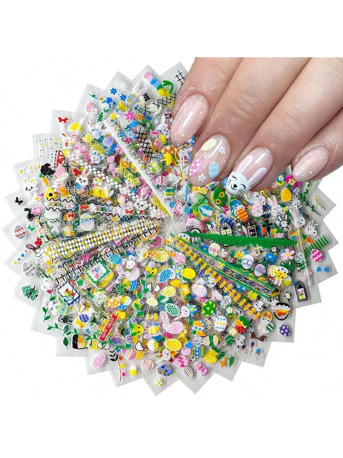 Mischen Sie 30 Blatt nach dem Zufallsprinzip Weihnachten Ostern 3D-Blumen-Nagelkunstaufkleber – selbstklebende Vinyl-Blumenaufkleber mit Glitzerakzenten,