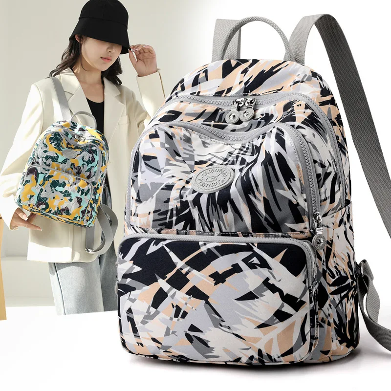 

Backpack Women's Casual Printed Middle-aged Women's School Bag Oxford Cloth Printed Flower Large Capacity Double Shoulder Bags