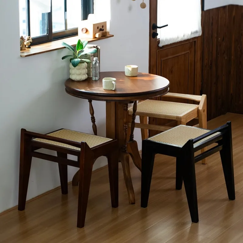 

Simple Living Room Chair Solid Wood Rattan Weave Dining Seat Bedroom Dressing Stool Mortise Tenon Craftsmanship Modern Furniture