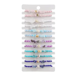 12pcs/card Natural crushed stone conch Woven Bracelet Adjustable twist string Lucky Friendship Bracelet