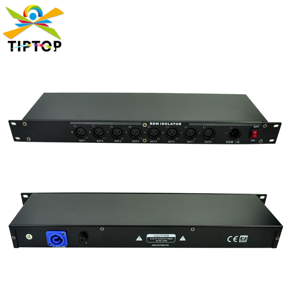 

TIPTOP 8 Port DMX Singal Distributor Stage Lighting Controller Flat Design with RDM Address Testing Adjust 8 Way Output