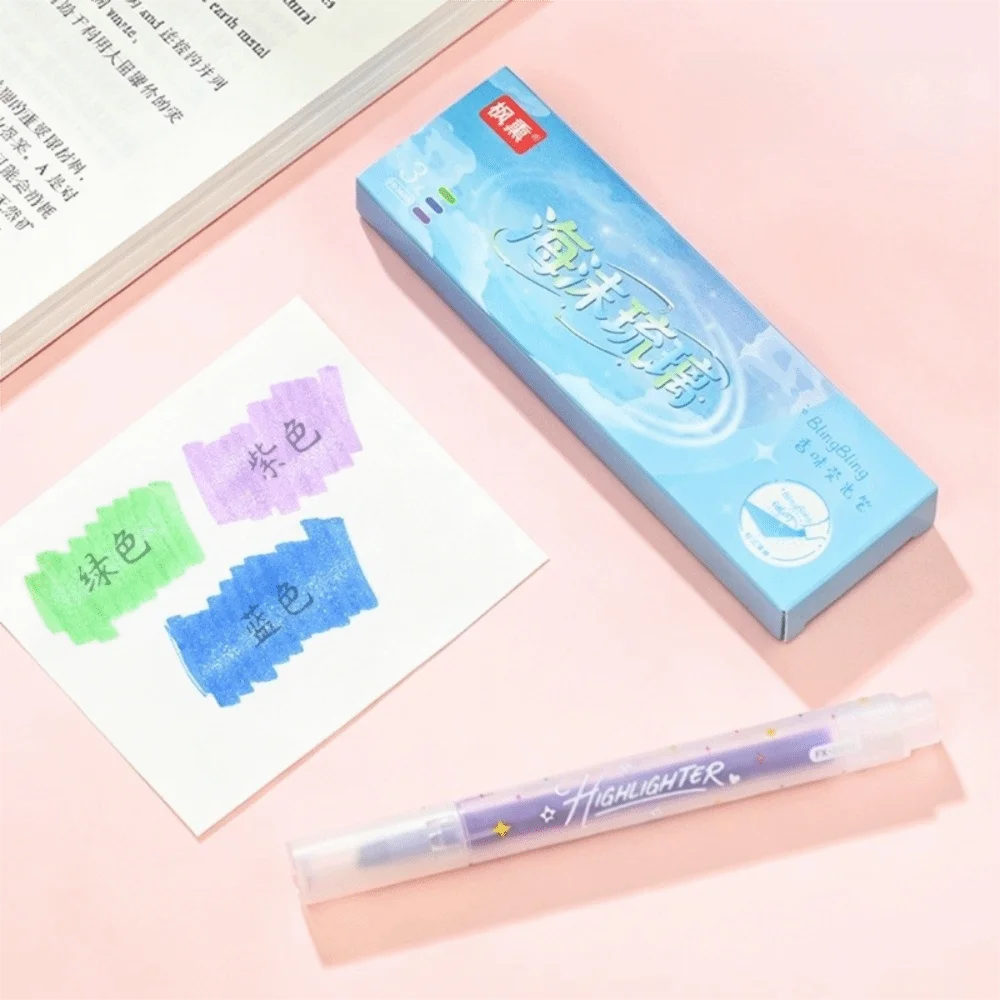 3pcs Portable With Scent Glitter Highlighters Chisel Tip Multi-functional Colored Markers Journal Highlighters Students