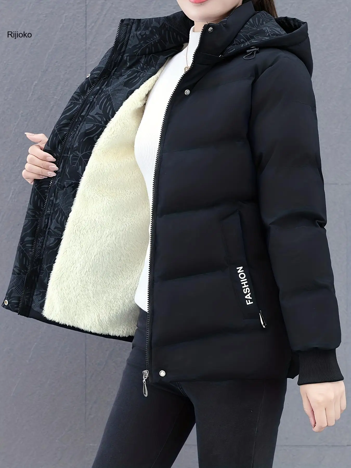 

Ladies' Coat with Removable Hood | New Winter Thick Warm Jacket, Solid Color, Long Sleeve, Casual Style, with Pockets