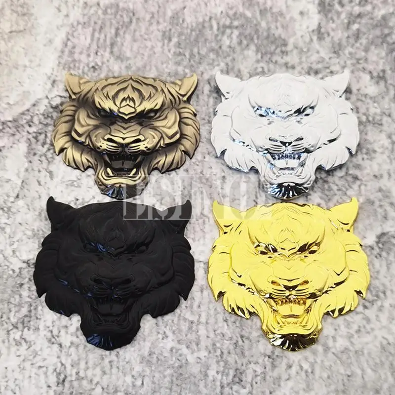 Car Styling 3D Funny Angry Cruel  Fashion Tiger Metal Chrome Zinc Alloy Adhesive Emblem Decorative Badge Sticker Auto Accessory