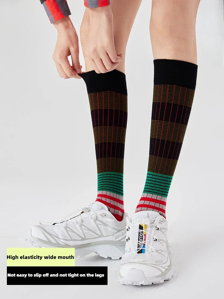 Green striped leg calf socks/autumn and winter thin color stockings women's stacking socks design