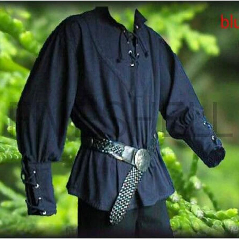 New Adult Men Medieval Renaissance Grooms Pirate Reenactment Larp Costume Lacing Up Shirt Middle Age Bandage Sleeves Top For Men