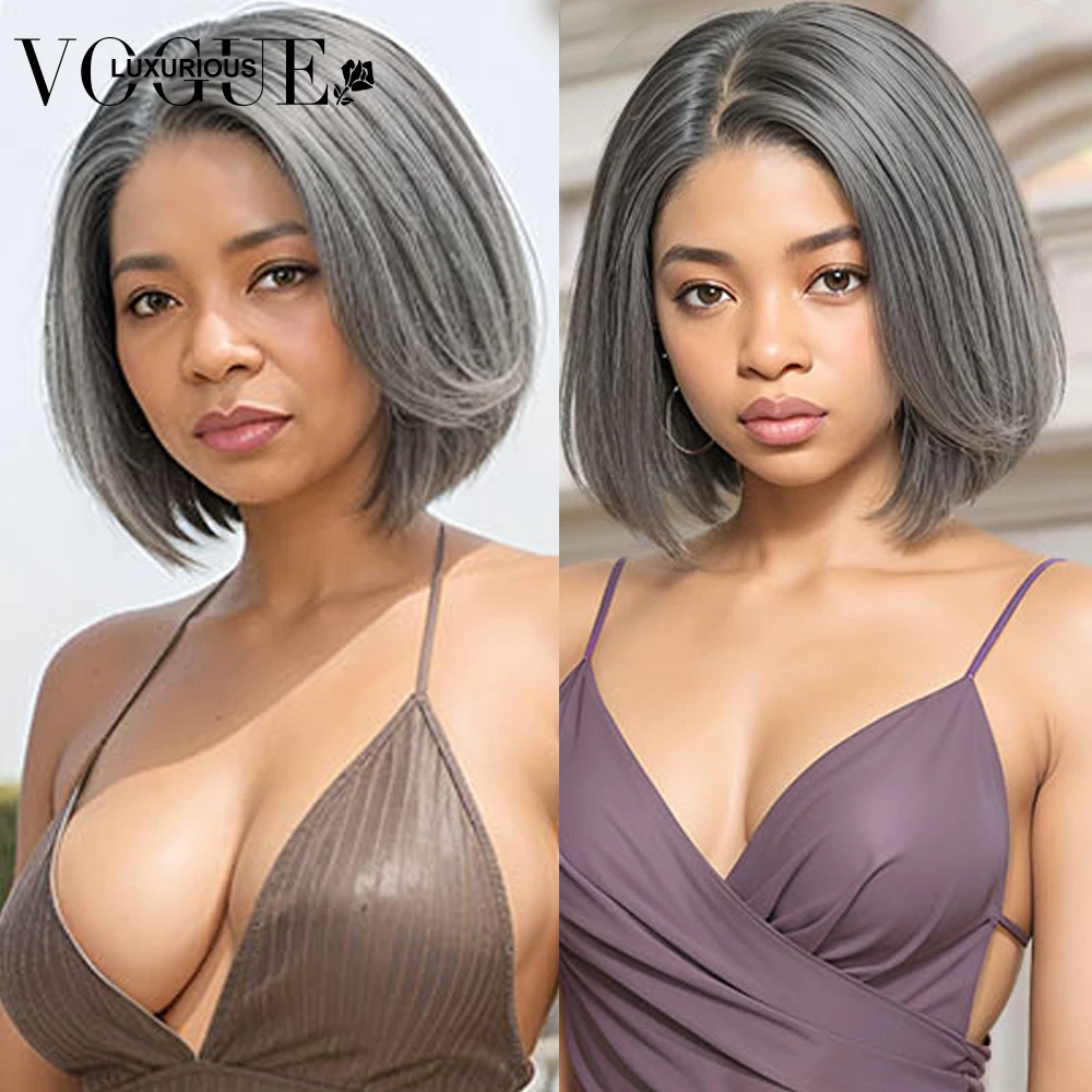 

Straight Short Bob Salt Pepper Grey Colored Glueless Pre Plucked Human Hair Wigs 4X4 5X5 Closure Lace Wig Pre Cut Pixie Cut