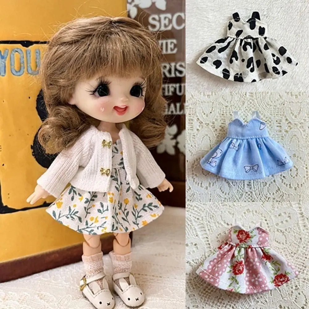 Handmade Printed Dresses Fashion Lotus Leaf Sleeve Doll Clothes Skirt Multi-styles Accessories White Cardigan