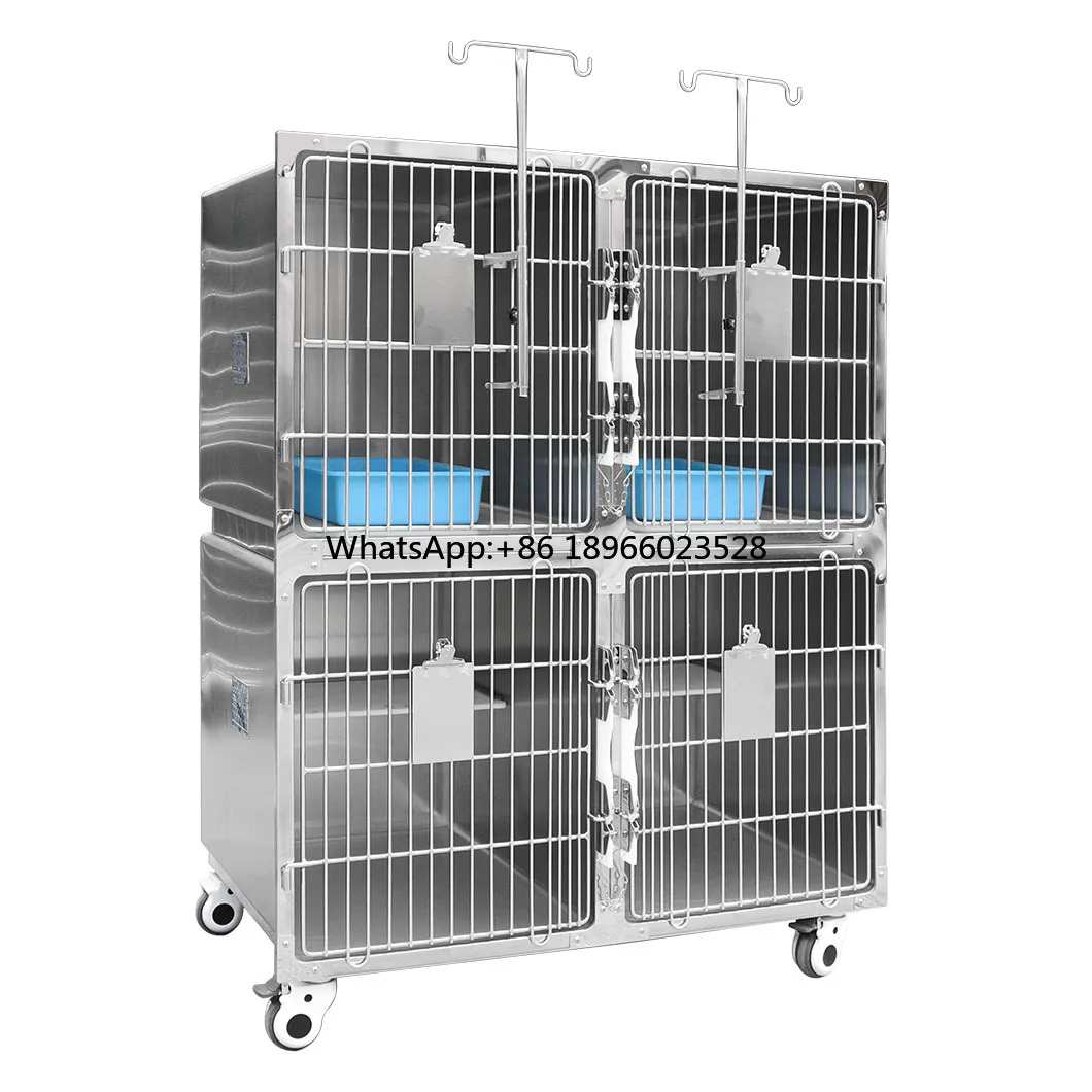 Professional Animal Clinic Stainless Steel Indoor Metal Customizable Veterinary Cat Cage With Wheels