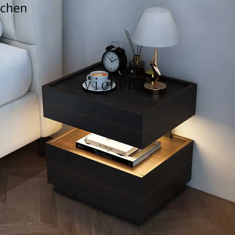 HXL Modern Minimalist Solid Wood Bedside Table Bedroom Suspended Bedside Table Induction Storage Bedside Cabinet