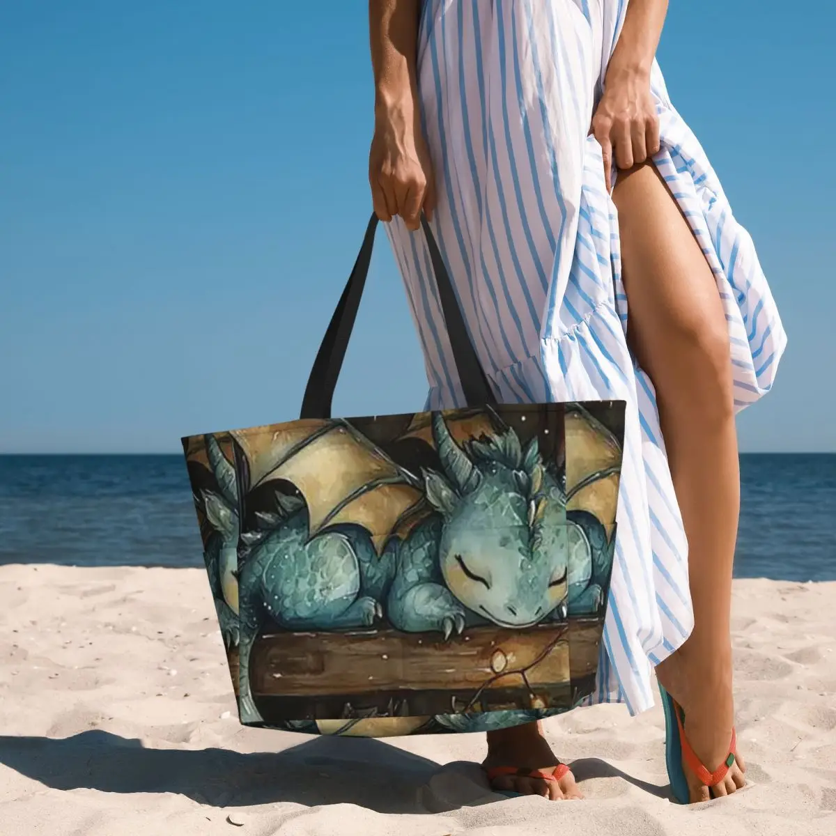 Book And Sleeping Dragon Beach Tote Bag Sport Gym Yoga Duffle Large Tote Bag Women Travel Bag Fitness bag