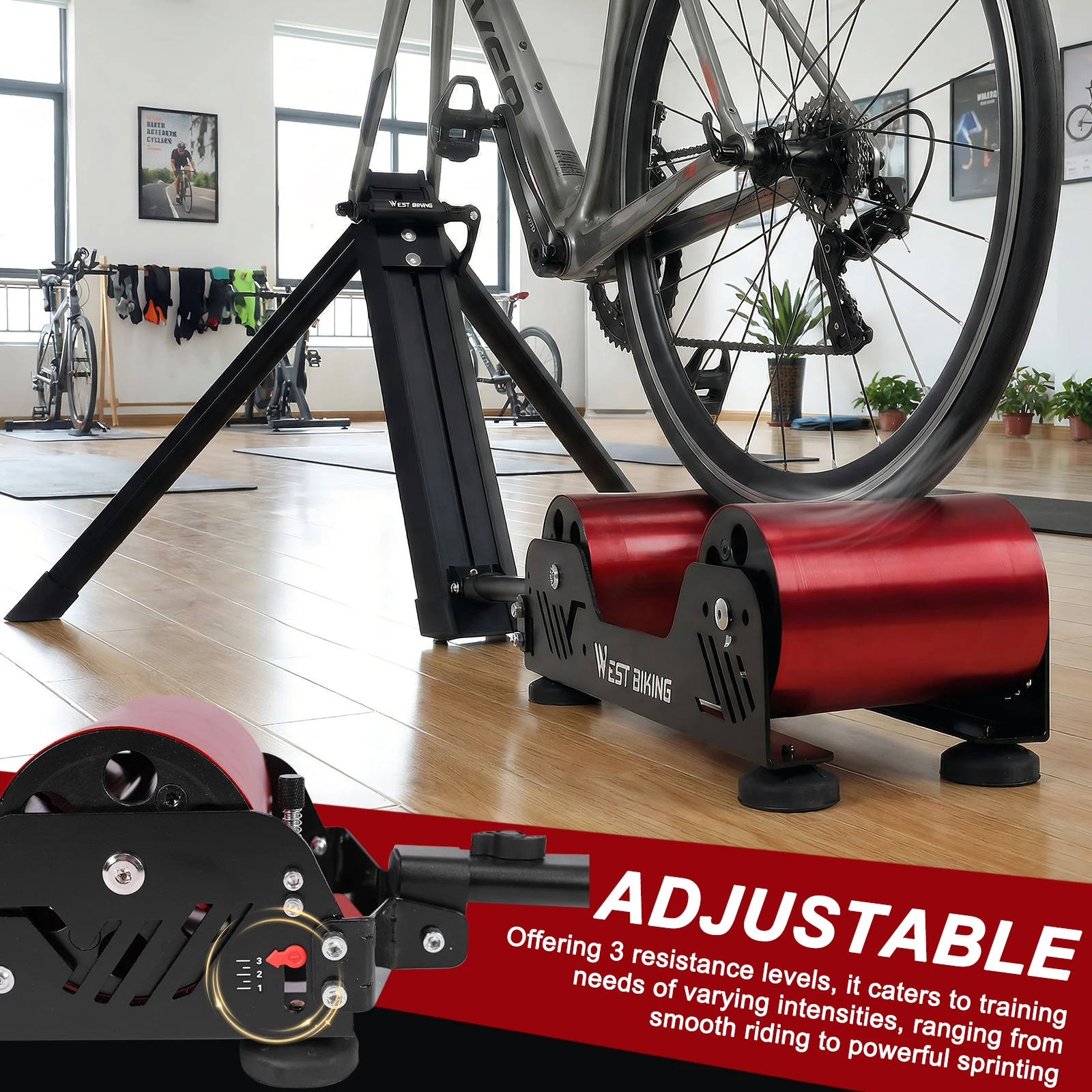 

Indoor/Outdoor Use Bikes Trainer Hybrid Roller Bicycle Trainer Resistance Adjustable Folding for Indoor Exercise/Fitness/Workout