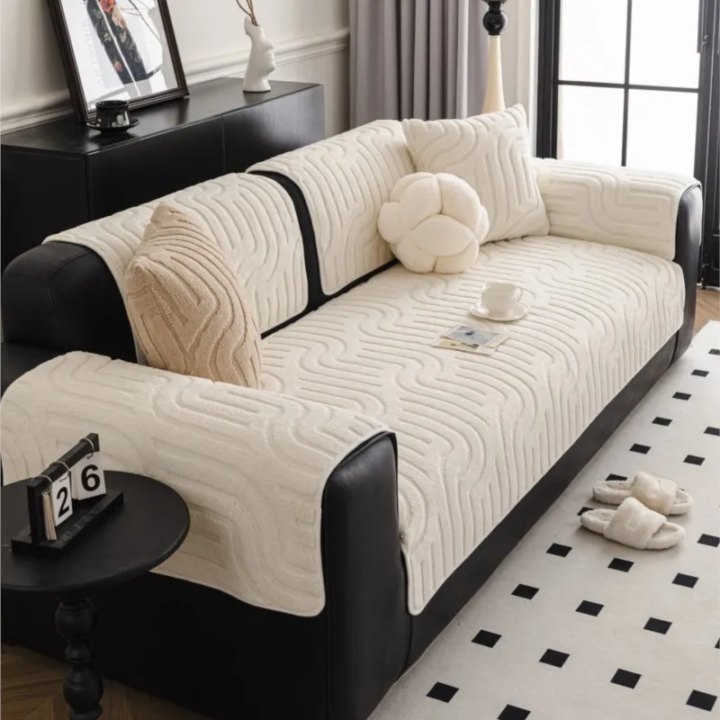 2025 جديد الخريف والشتاء الصوف وسائد أريكة سميكة الشتاء أريكة منصات عدم الانزلاق غطاء أريكة مستقيم حامي وسادة أريكة