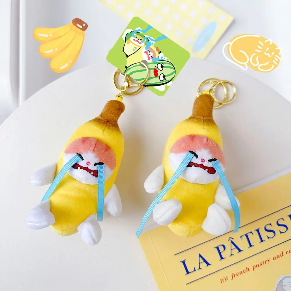 Porte-clés créatif avec son de cri, voix de chat banane, poupée de chat banane en peluche, jouets amusants
