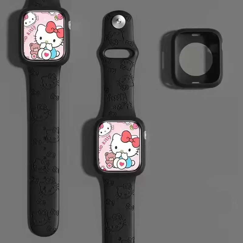 Hello Kitty Series Apple Watch terukir kartun cetak Apple silikon gelang pengganti panas off rak inventaris kartun lucu