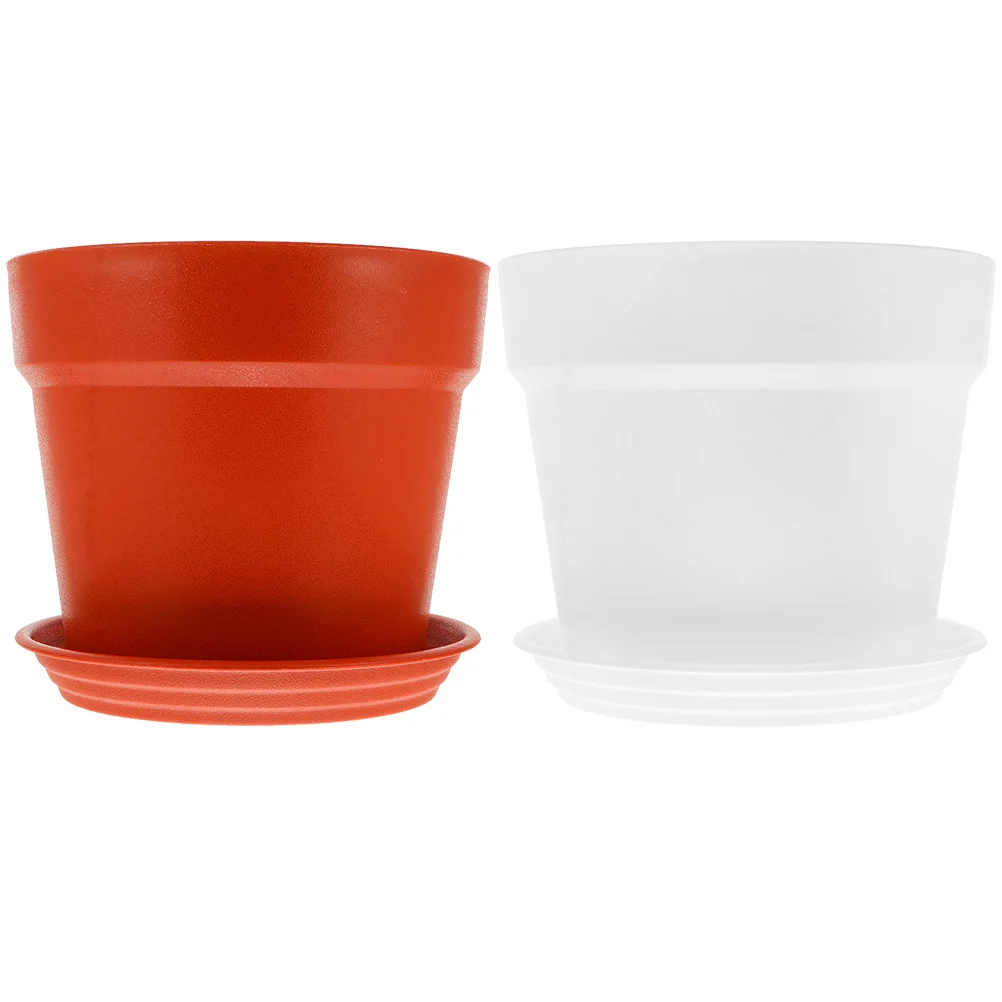 

2Sets Durable Plastic Planters Flowerpot with Tray Drainage Hole for Garden Outdoor Succulent Plants Plastic Planter