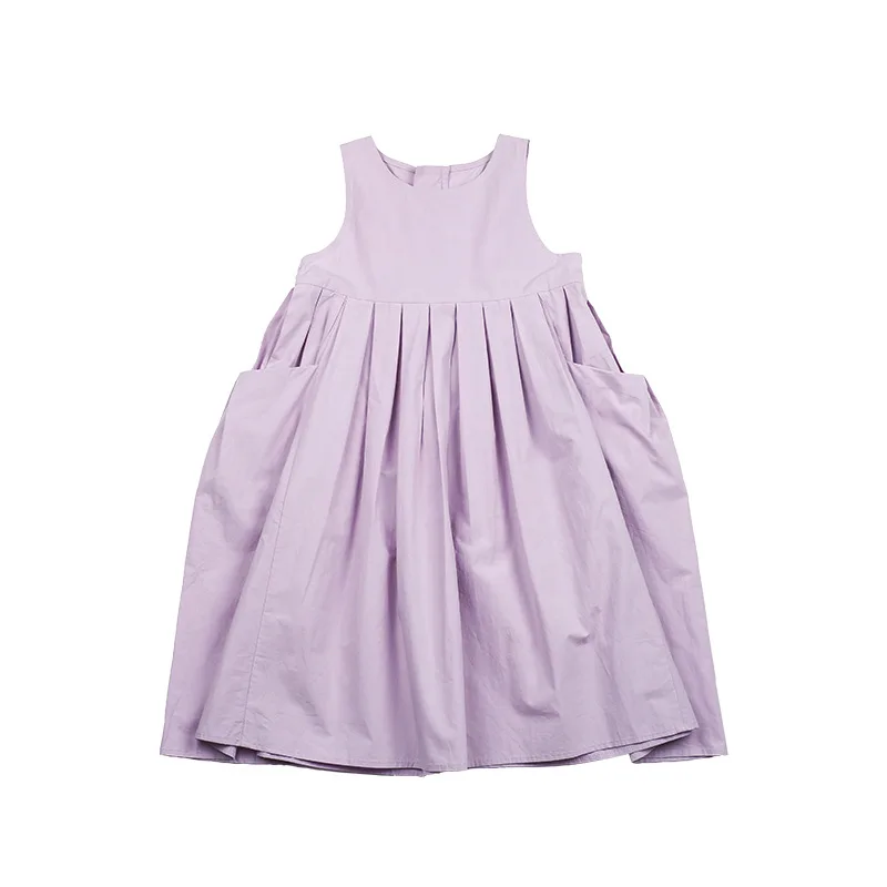 

7-14Years Big Kids Summer Sleeveless Dresses for Girls Solid Long Max Tank Dress Children Outfits Clothing