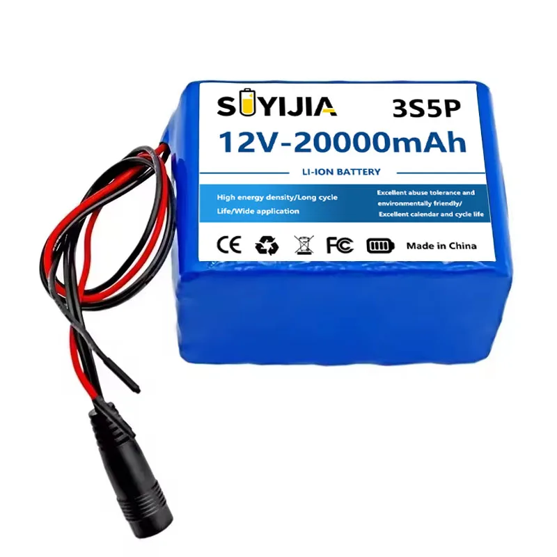 Built-in Large Capacity Lithium Battery, Suitable for Small Power Electronic Equipment, 3S5P, BMS 20Ah, 12V, 20000mAh, 18650 New