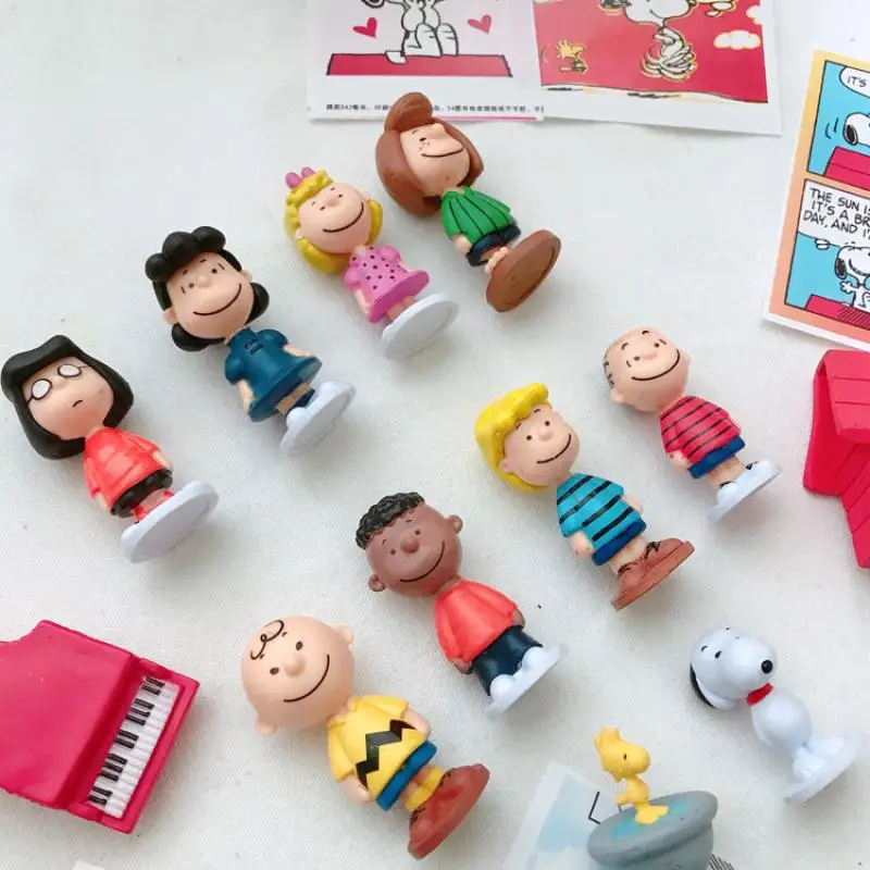Kawaii Snoopy 12Pcs Figure Set Cute Cartoon Character Figurines Desktop Ornament Collectible Model Doll Home Decor Display Gift