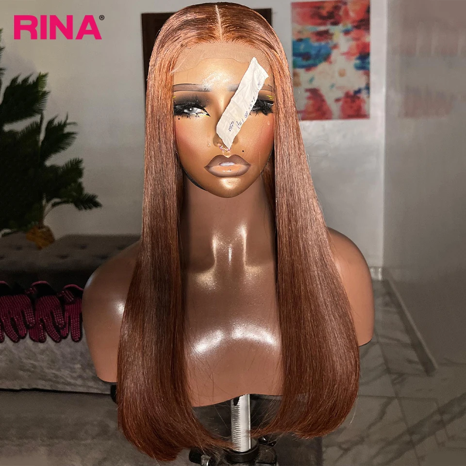 180 Density Human Hair Wig Dark Orange Ginger Colored Straight Transparent 13x4 Lace Front Wig Human Hair Pre Plucked 32 Inches