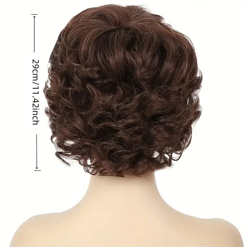 Short brown curly wavy wig with bangs synthetic stylish brown wig for women Full Women's daily Party Wig