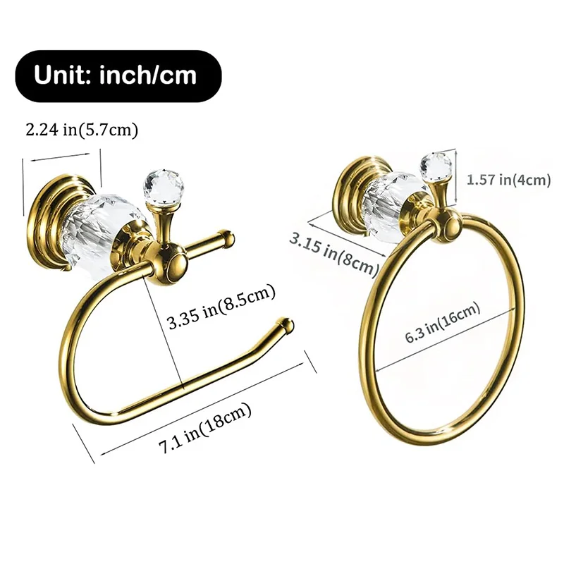 2-Piece Bathroom Bath Set, Wall Mounted Bathroom Hardware Fixture (Towel Ring Holder, Toilet Paper Towel Holder), Zinc Alloy