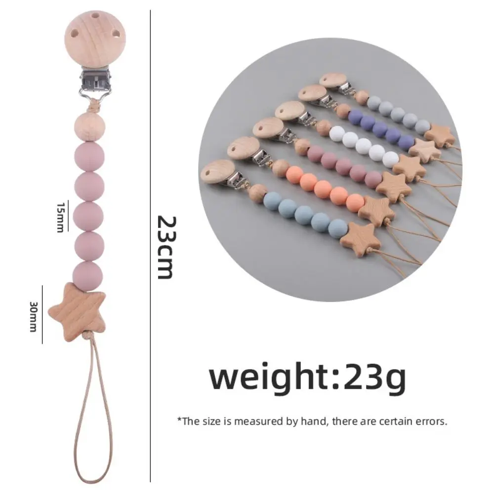 Klipsy do smoczków, drewniane uchwyty na smoczek, łańcuszek do smoczka dla niemowląt, klipsy do smoczków w kształcie gwiazdy, paski do gryzaków dla niemowląt.