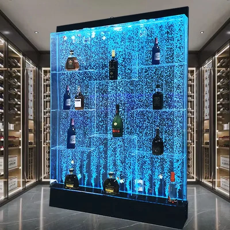 

Customized Acrylic LED Water Bubble Wall With Liquor Shelf Display And Room Divider For Bar Restaurant And Home Decor