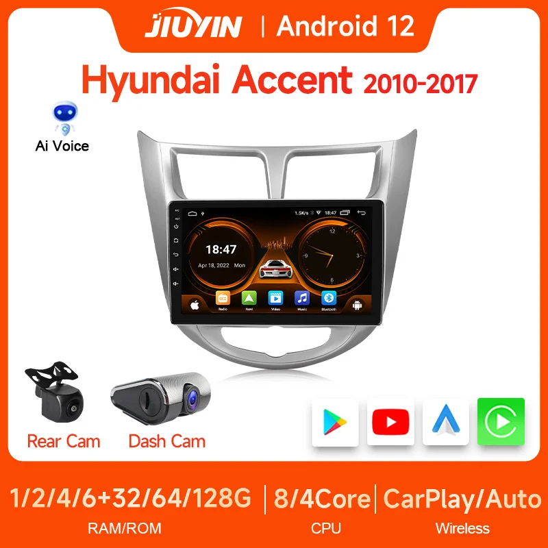 Jiuyin 9 Inch 2din Radio Touchscreen Voor Hyundai Solaris Accent Auto Stereo Carplay Android Auto Draadloze Multimedia Met Frame