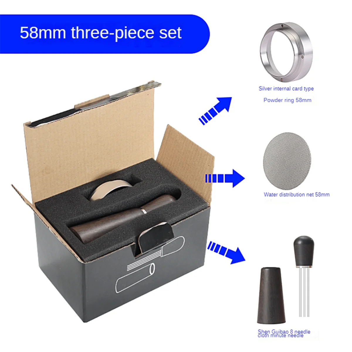 A58E-Coffee Stirrer Distributor Needle Coffee Stirrer Espresso Stainless Steel Receive Powder Ring Set Coffee Tool 58MM