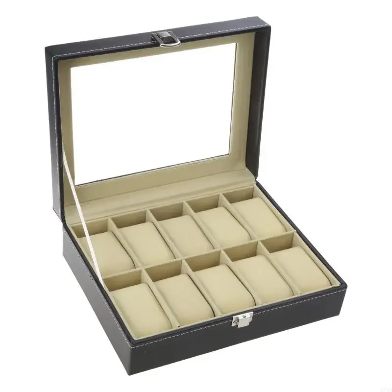 

10 Grids Watch Box PU Leather Watches Display for Case Jewelry Holder Storage with Lock