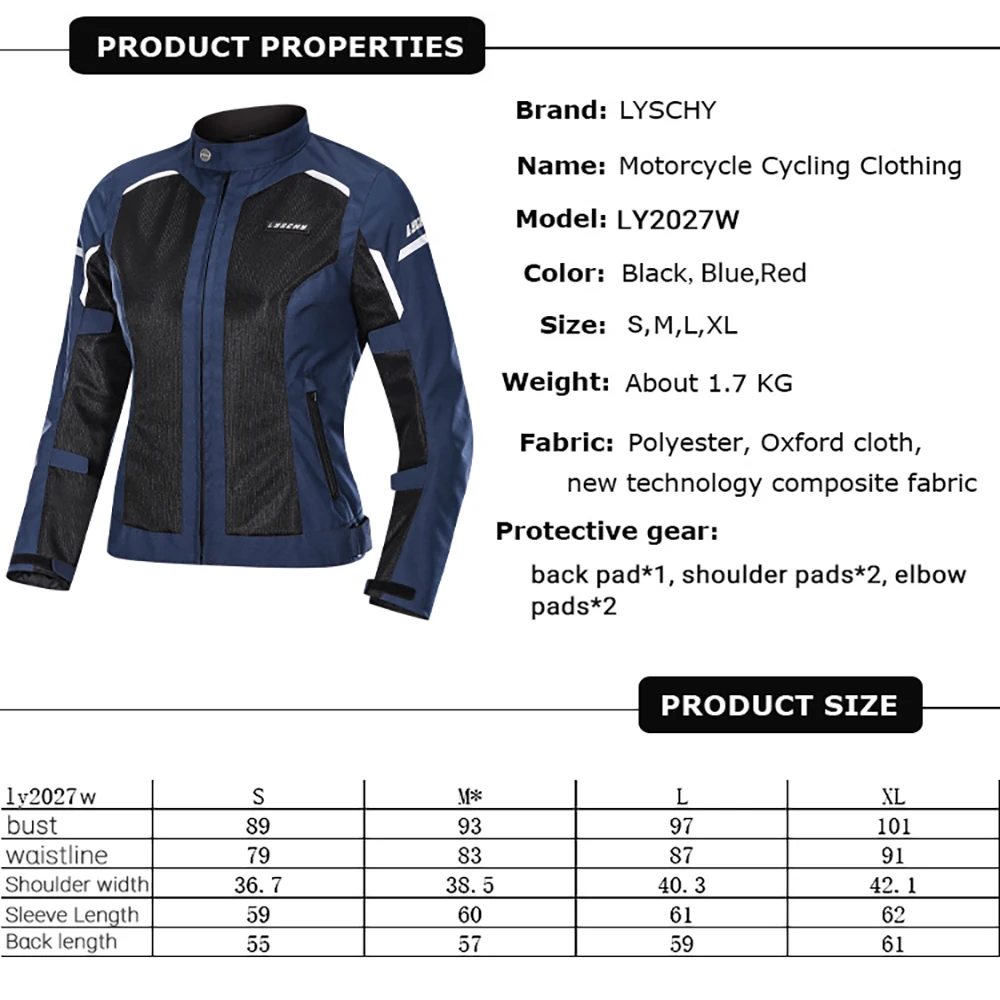 LYSCHY Women Men Motorcycle Jacket Breathable Anti-Fall Motorcycle Racing Jersey Mesh Body Protection Riding Clothing Summer