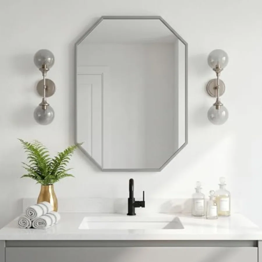 

Wall Mirror Bathroom Mirror Metal Framed Mirror Round Corner Vanity Mirror for Living Room Bedroom Entryway Hanging Horizontall