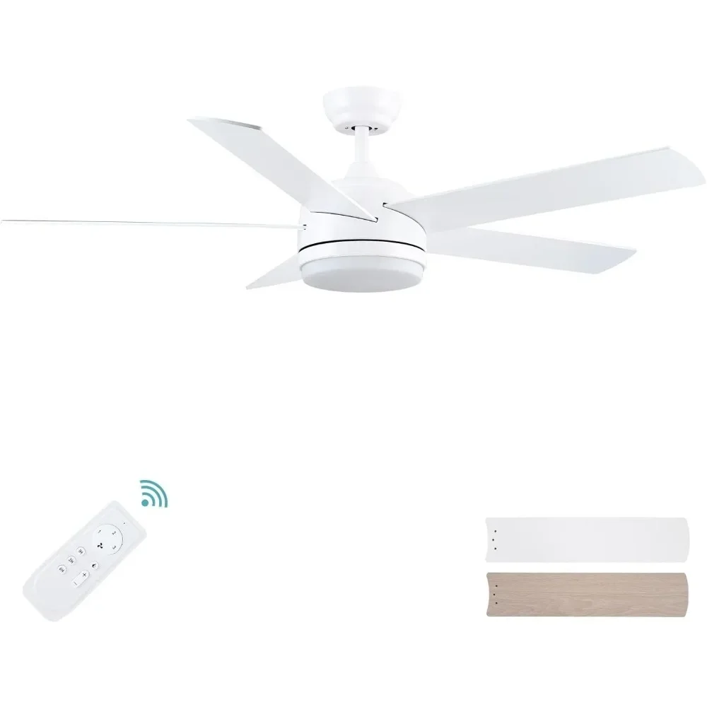 52 inch black ceiling fan with lights and remote control, dimmable three color temperature LED, silent reversible motor