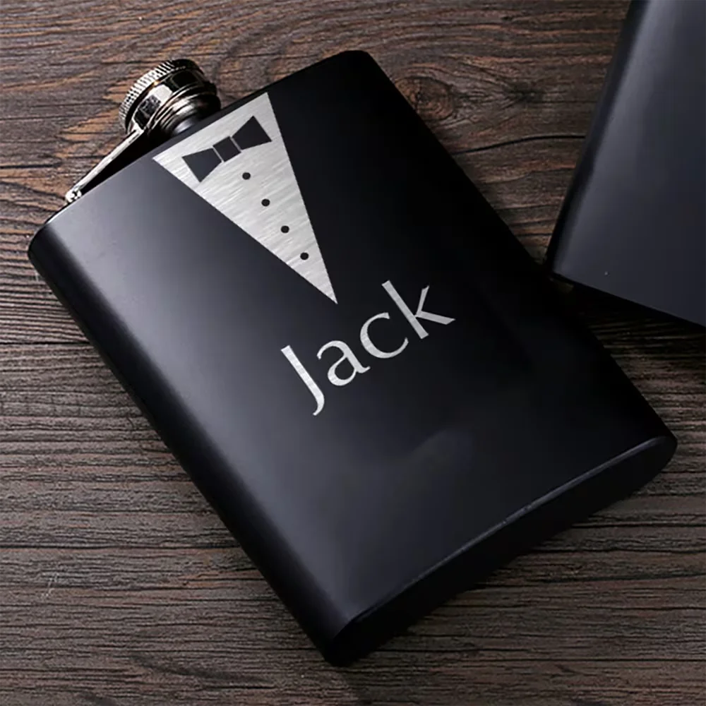 Personalized laser-engraved stainless steel wine bottle, customizable portable outdoor square pocket wine bottle, ideal gift