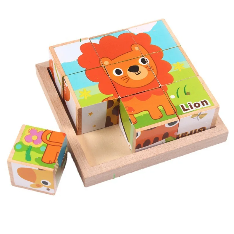 9 Pcs Six-sided 3D Cubes Jigsaw Puzzles Tray Wooden Storage Toys For Children Kids Educational Toys Funny Games