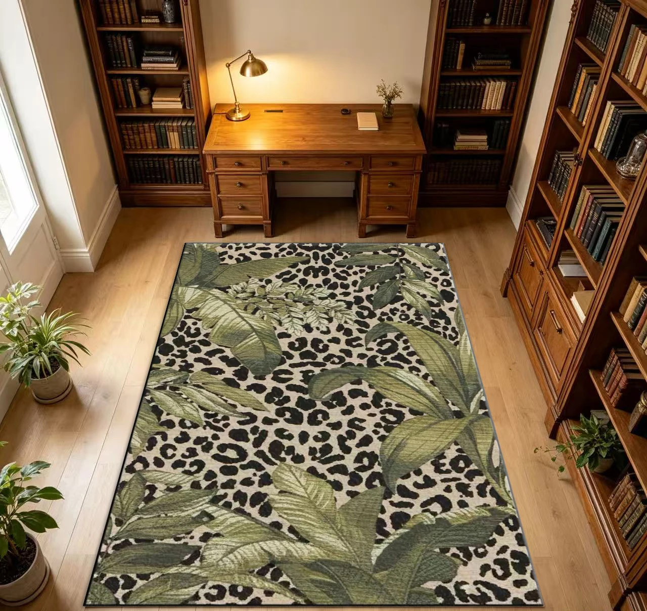 Watercolor Christmas Reindeer Pine Tree Xmas Festive Home Area Rug