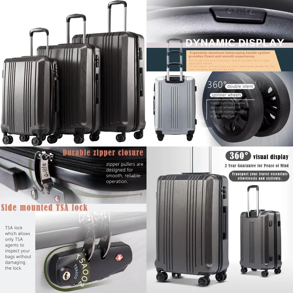 

Расширяемый набор чемоданов-спиннеров из трех предметов с замком TSA, материал ПК + АБС-пластик, предметы первой необходимости для путешествий на багаж