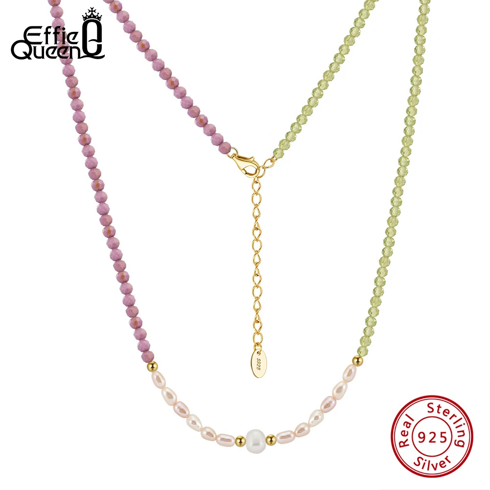 

Ожерелье-чокер EFFIE QUEEN из стерлингового серебра 925 пробы, золото 14 карат, натуральный пресноводный жемчуг с фиолетовой слюдой и перидотом, подарок на вечеринку MPN06