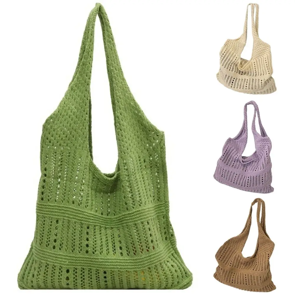 

Hollow Out Women Knitting Shoulder Bag Simple Vintage Casual Crochet Bag Soft Spacious Sundries Storage Bag Outdoor/Travel