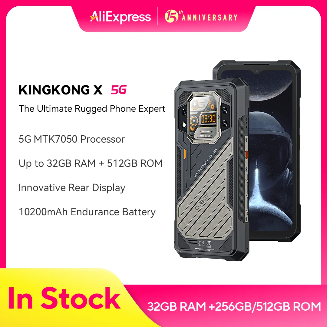 CUBOT KINGKONG X, สมาร์ทโฟนที่ทนทาน 5G, RAM 32GB (ขยายขนาด 16GB+16GB), ROM 256/512GB, แบตเตอรี่ 10200mAh, หน้าจอ 120Hz 2.4K ขนาด 6.583 นิ้ว, กล้อง 100MP, smartphone 5g,เพิ่มลงรถเข็น,