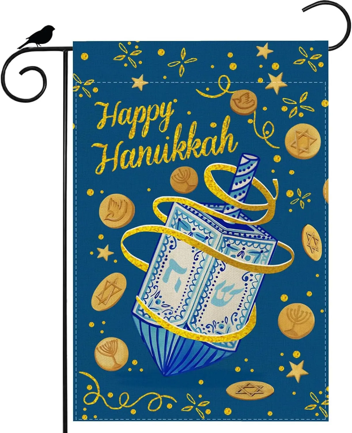 Happy Hanukkah Garden Flag Six-Pointed Star Dreidel Yard Flag 12x18 Inch Double Sided Small Chanukah Mini Yard Outdoor Outsi llz