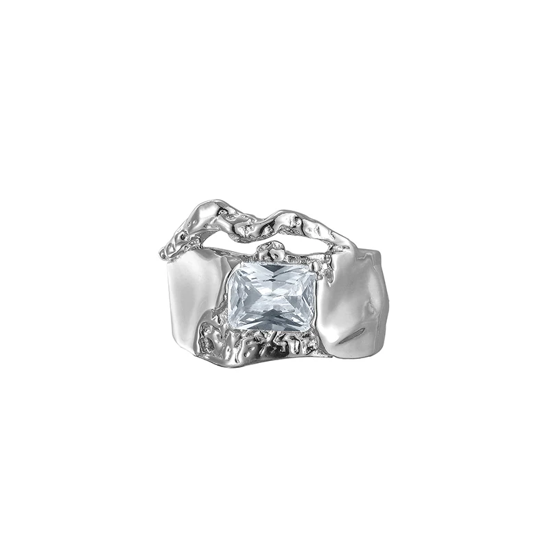 

Lava texture diamond ring design cold style fashion personality irregular unique opening ring