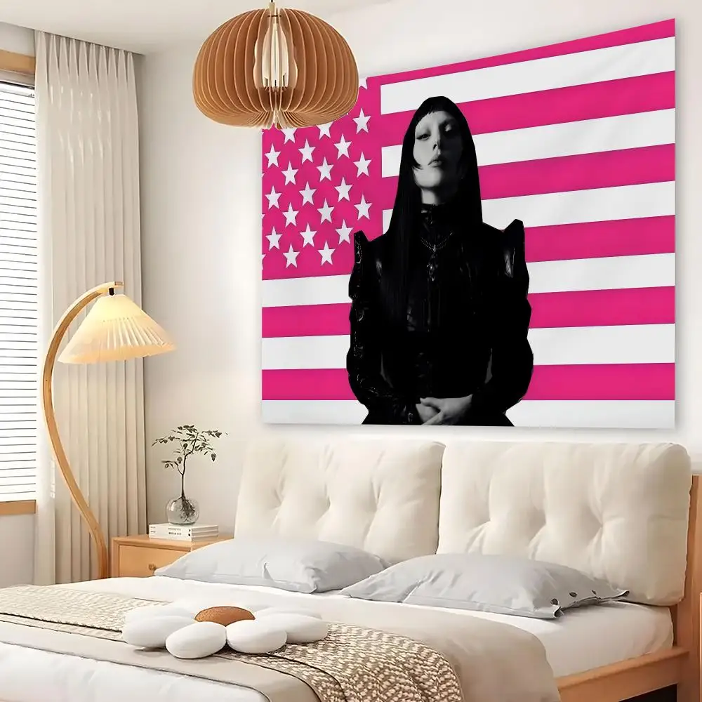 America L-Lady Gaga Singer USA Tapestry Custom Living Bedroom Party Dormitory Interior Wall Bohemian Decoration Attached Clip