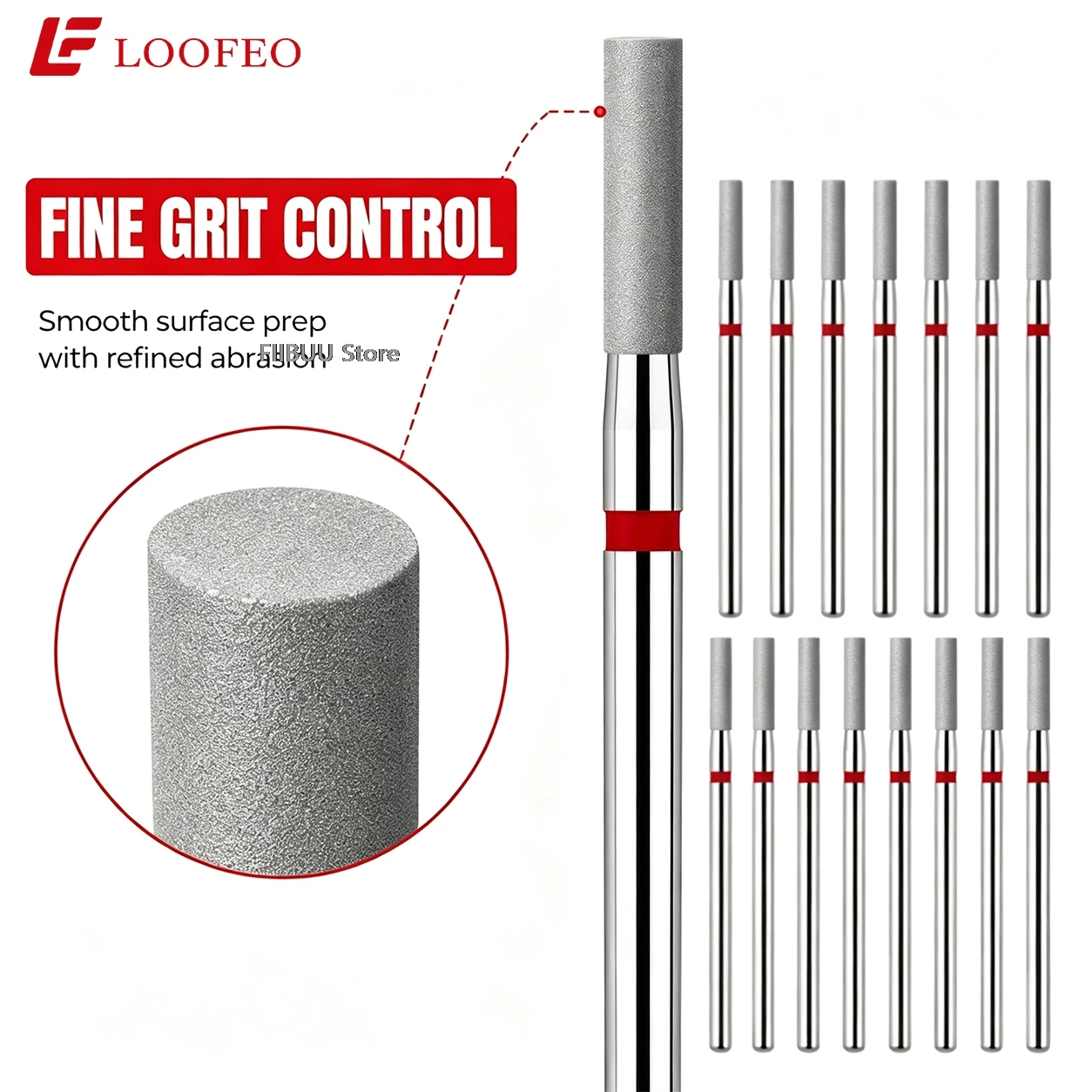 15Pcs Cylinder Flat Top Diamond Nail Drill Bit 2.35mm Universal Shank Fine Grit For Surface Smoothing Acrylic Gel Salon And Home