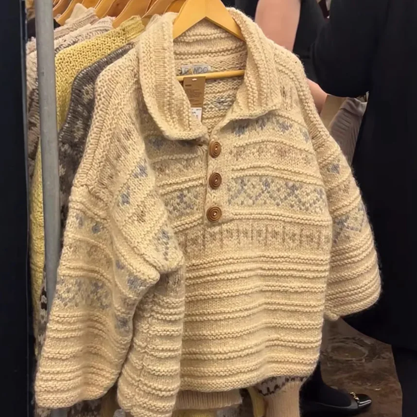 

Женские вязаные пуловеры, свитера, джемперы с принтом, отложной воротник на пуговицах, с длинными рукавами, свободные повседневные офисные женские джемперы, осень-зима 2023 г.