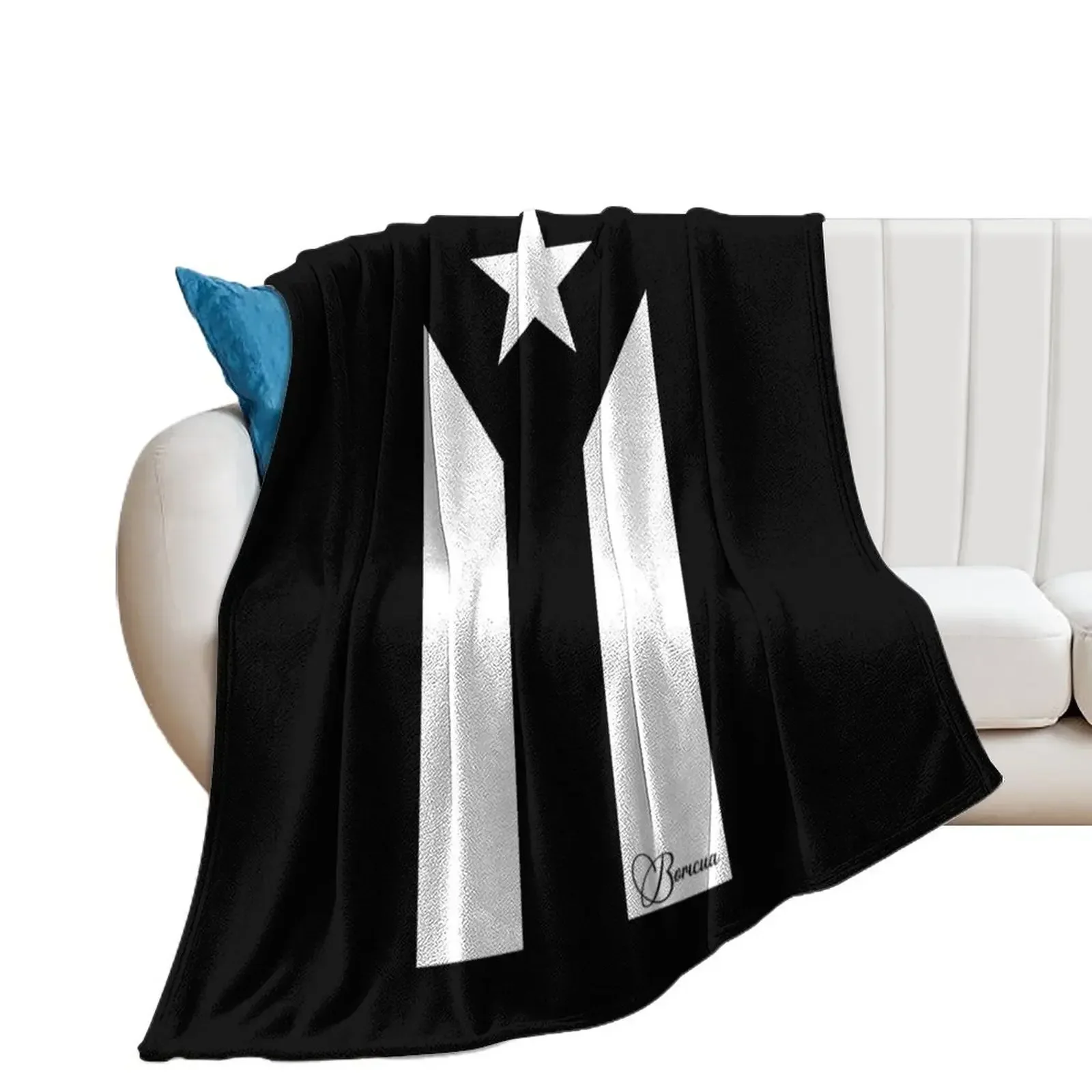 

Black Puerto Rican Flag Throw Blanket Custom Flannel Fabric Cute Comforter Blankets