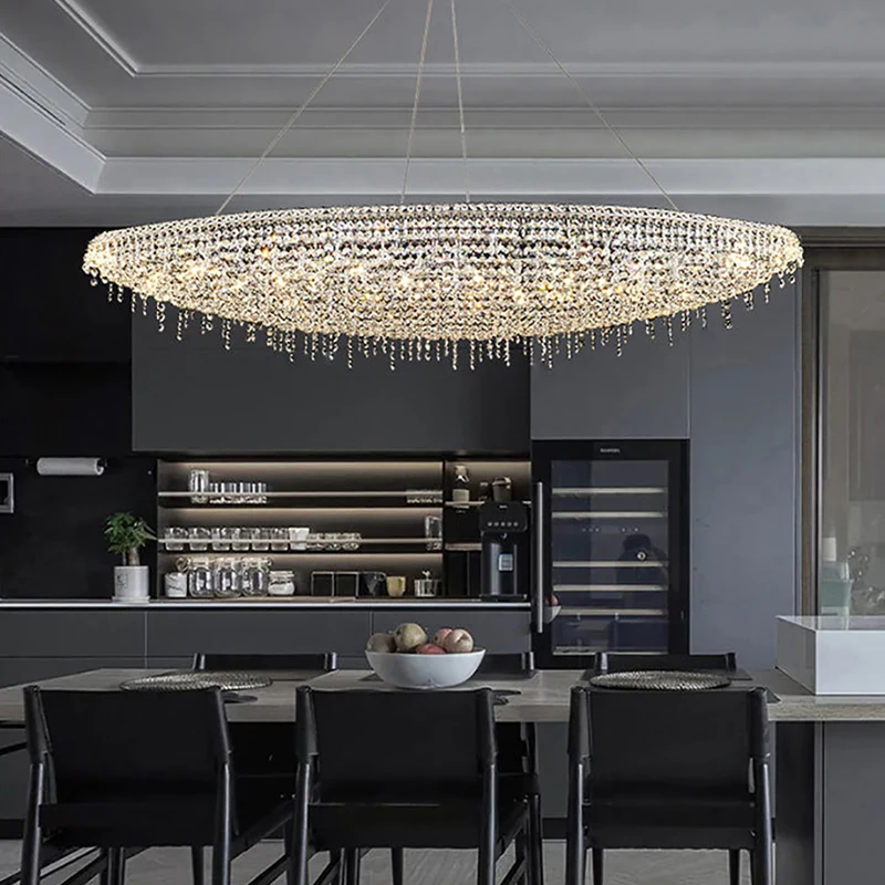 Postmodern Designer Oval Crystal Ceiling Chandeliers Chrome Home Decor Pendant Lighting Fixture Hanging Lamps for Ceiling LED image 4